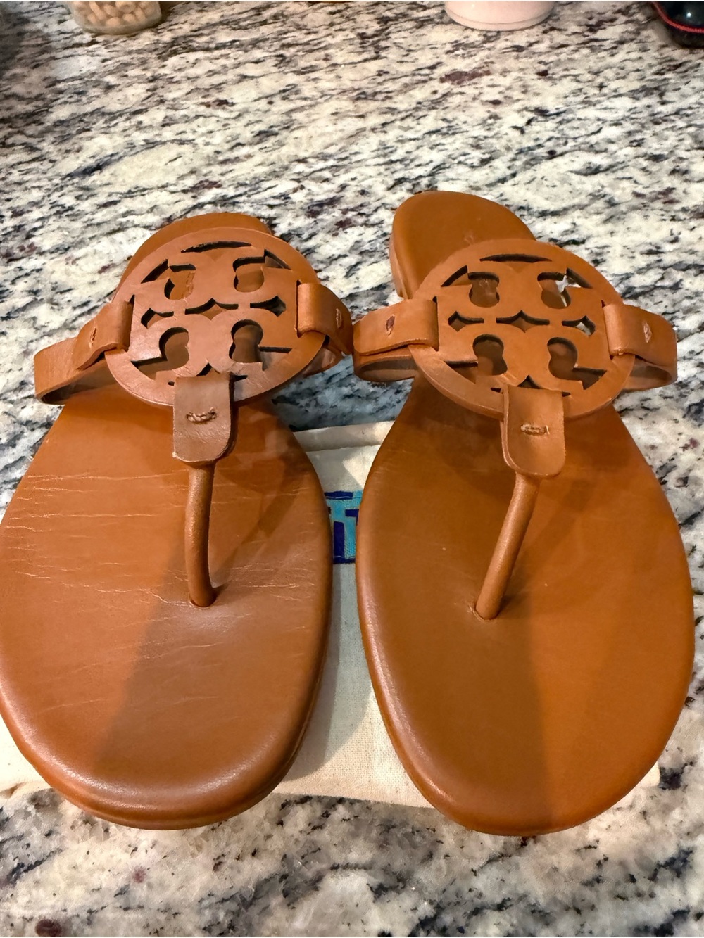Tory Burch Brown Leather Logo Thong Sandals - Picture 7 of 7